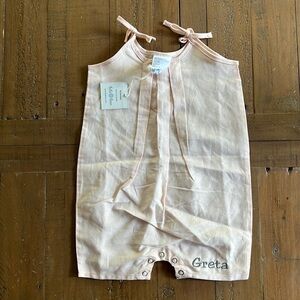 Beba bean pink linen blend tie romper “Greta”